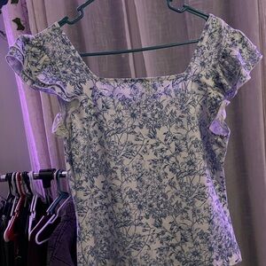 SHEIN White Floral Square-Neck Ruffle Sleeve Camisole